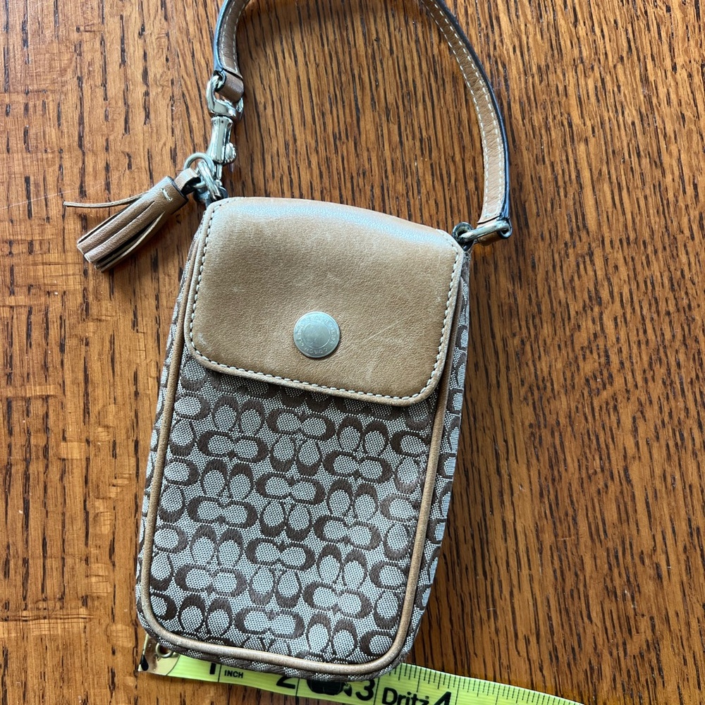 Coach Beige and Brown Signature Wristlet